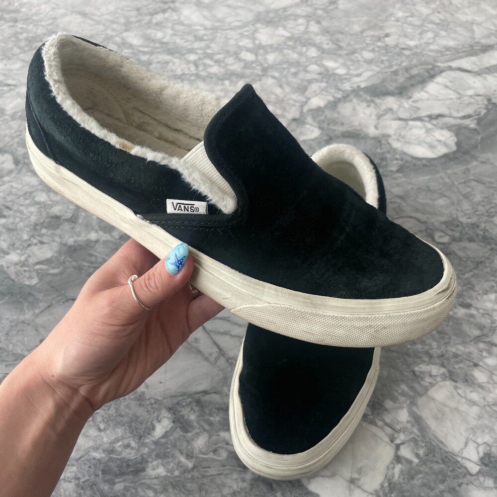 Vans Sherpa Suede Slip On Shoes Black White 7 Mens 8.5 Womens